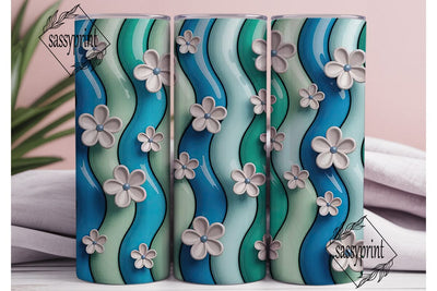 Glossy Blue Teal Flowers 20oz Tumbler Sublimation sassyprint 
