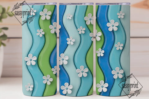 Glossy Blue Teal Flowers 20oz Tumbler Sublimation sassyprint 