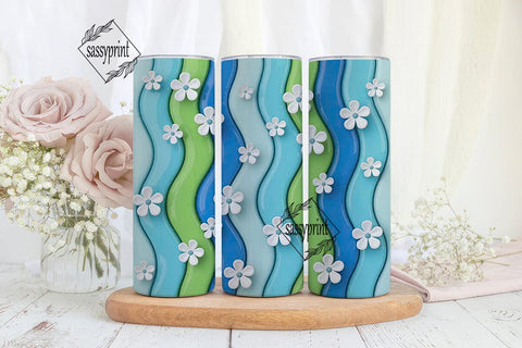 Glossy Blue Teal Flowers 20oz Tumbler Sublimation sassyprint 