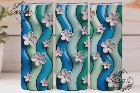 Glossy Blue Teal Flowers 20oz Tumbler Sublimation sassyprint 