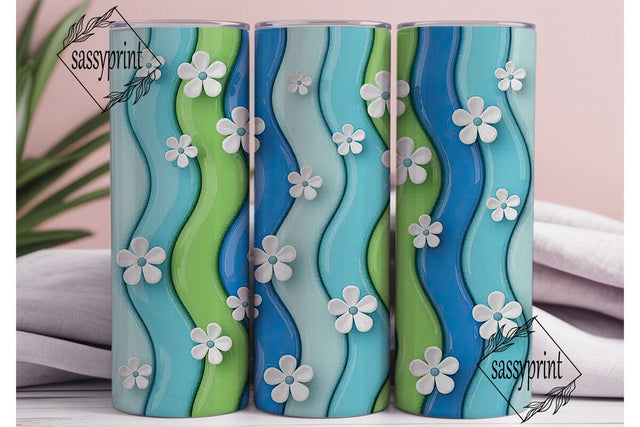 Glossy Blue Teal Flowers 20oz Tumbler Sublimation sassyprint 