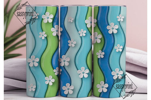 Glossy Blue Teal Flowers 20oz Tumbler Sublimation sassyprint 