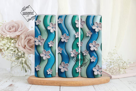 Glossy Blue Teal Flowers 20oz Tumbler Sublimation sassyprint 