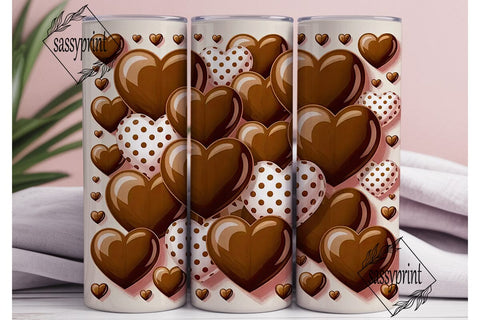 Glossy Brown White Hearts 20oz Tumbler Sublimation sassyprint 