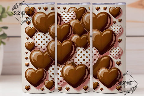 Glossy Brown White Hearts 20oz Tumbler Sublimation sassyprint 