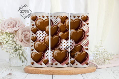 Glossy Brown White Hearts 20oz Tumbler Sublimation sassyprint 