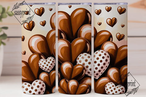 Glossy Brown White Hearts 20oz Tumbler Sublimation sassyprint 