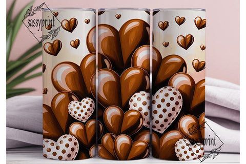 Glossy Brown White Hearts 20oz Tumbler Sublimation sassyprint 