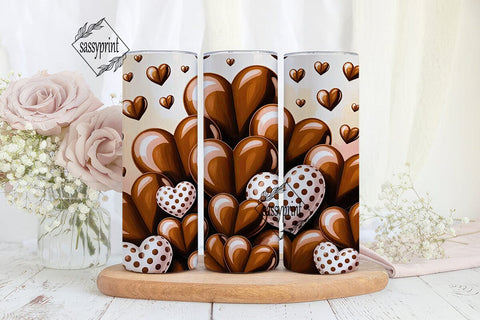Glossy Brown White Hearts 20oz Tumbler Sublimation sassyprint 