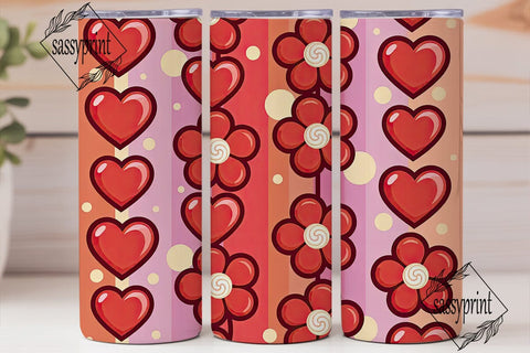 Glossy Hearts Flowers 20oz Tumbler Wrap Sublimation sassyprint 