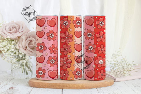 Glossy Hearts Flowers 20oz Tumbler Wrap Sublimation sassyprint 