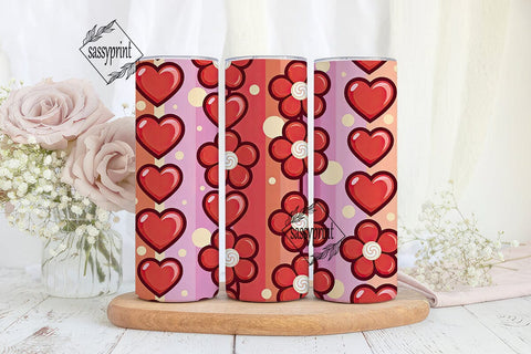 Glossy Hearts Flowers 20oz Tumbler Wrap Sublimation sassyprint 