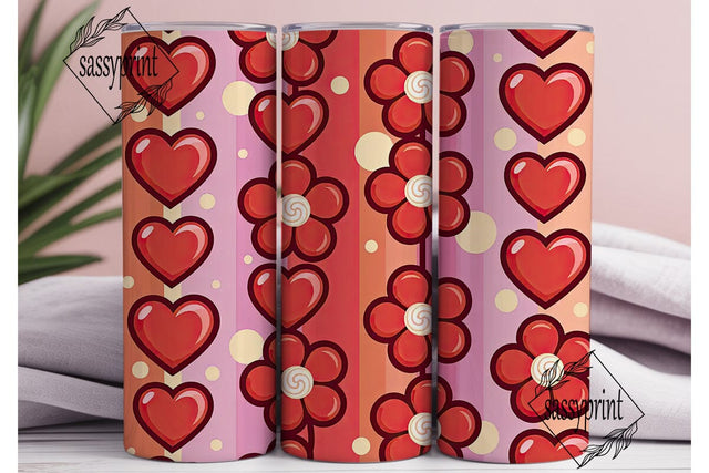 Glossy Hearts Flowers 20oz Tumbler Wrap Sublimation sassyprint 