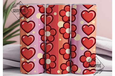 Glossy Hearts Flowers 20oz Tumbler Wrap Sublimation sassyprint 