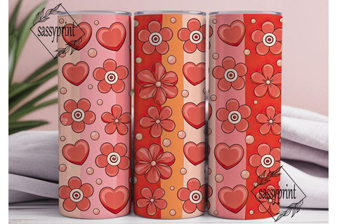 Glossy Hearts Flowers 20oz Tumbler Wrap Sublimation sassyprint 