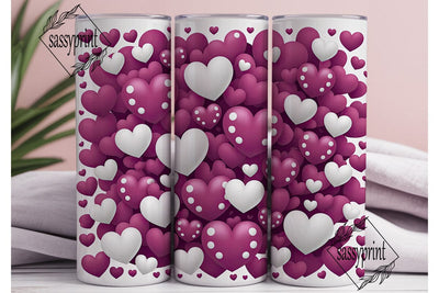 Glossy Hearts Pink White 20oz Tumbler Sublimation sassyprint 