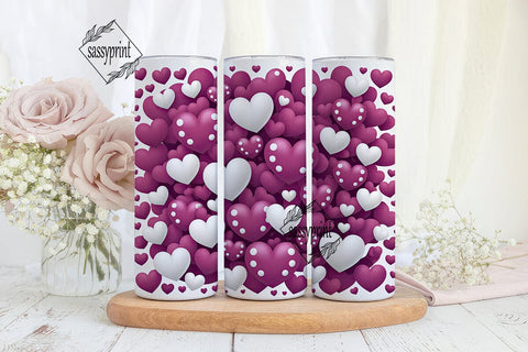 Glossy Hearts Pink White 20oz Tumbler Sublimation sassyprint 