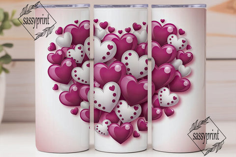 Glossy Hearts Pink White 20oz Tumbler Sublimation sassyprint 