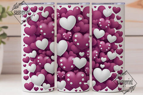 Glossy Hearts Pink White 20oz Tumbler Sublimation sassyprint 