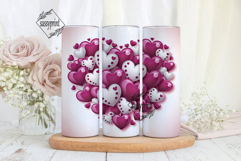 Glossy Hearts Pink White 20oz Tumbler Sublimation sassyprint 
