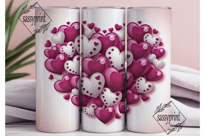 Glossy Hearts Pink White 20oz Tumbler Sublimation sassyprint 
