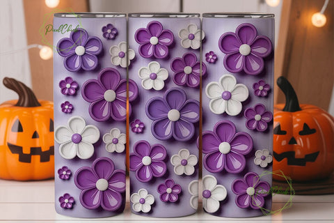 Glossy Lavender Floral 20oz Tumbler Wrap Sublimation PixelChick 
