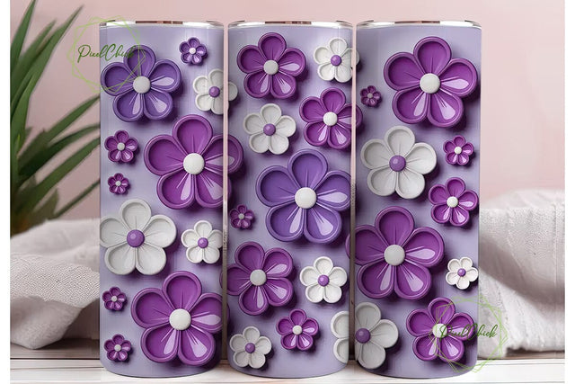 Glossy Lavender Floral 20oz Tumbler Wrap Sublimation PixelChick 