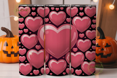 Glossy Pink Hearts 20oz Tumbler Wrap Sublimation PixelChick 