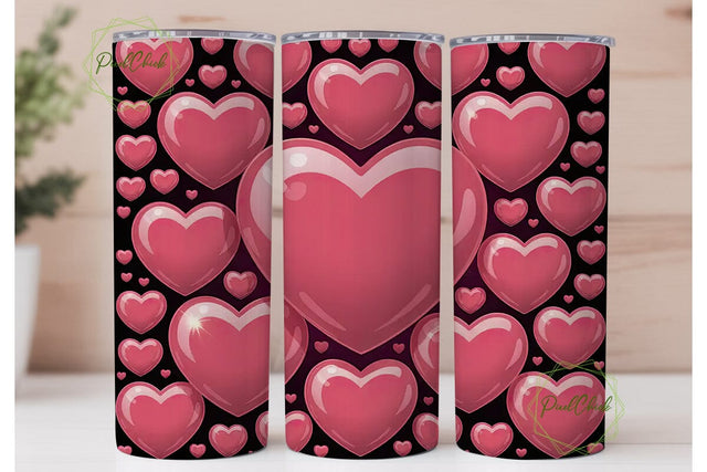 Glossy Pink Hearts 20oz Tumbler Wrap Sublimation PixelChick 