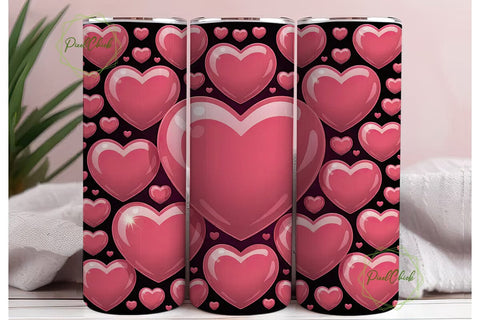 Glossy Pink Hearts 20oz Tumbler Wrap Sublimation PixelChick 