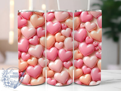 Glossy Pink Peach Hearts 20oz Tumbler, Pink Peach, Glossy Hearts, Seamless Pattern, Sublimation Wrap, 20oz Tumbler, Cute Aesthetic, Sweet Charm Sublimation ToriDesigns 