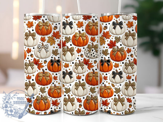Glossy Pumpkin Bow 20oz Tumbler, Glossy Pumpkin, Pumpkin Bow, Bow Tumbler, 20oz Tumbler, Pumpkin Tumbler, Fall Tumbler, Tumbler Wrap Sublimation ToriDesigns 