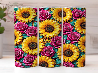 Glossy Sunflower Leopard 20oz Tumbler, Shiny Animal, Bright Blooms, Warm Yellows, Luxe Pattern, Vibrant Nature, Polished Art, Sublimation Wrap Sublimation Lara' s Designs 