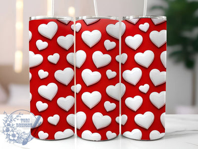Glossy White Hearts Red 20oz Tumbler, White Hearts, Glossy Red, Seamless Pattern, Sublimation Wrap, 20oz Tumbler, Romantic Aesthetic, Bold Charm Sublimation ToriDesigns 