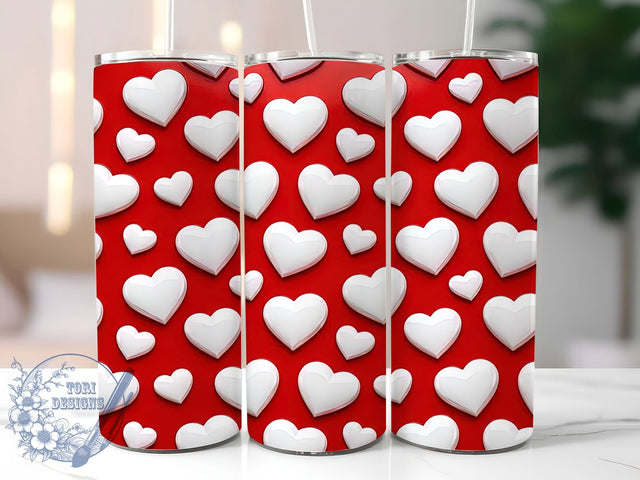 Glossy White Hearts Red 20oz Tumbler, White Hearts, Glossy Red, Seamless Pattern, Sublimation Wrap, 20oz Tumbler, Romantic Aesthetic, Bold Charm Sublimation ToriDesigns 