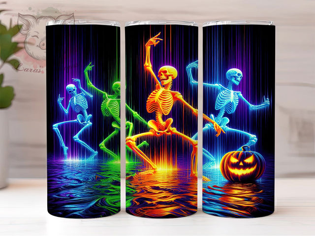 Glow-in-the-Dark Neon Skeleton Tumbler, Glow In Dark PNG, 20oz Sublimation Wrap, Halloween Skeleton Cup, Colorful Skull Design, Spooky Fun Tumbler, Day Of The Dead Wrap Sublimation Lara' s Designs 