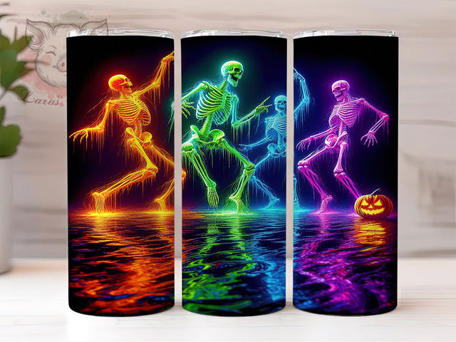 Glow-in-the-Dark Neon Skeleton Tumbler, Glow In Dark PNG, 20oz Sublimation Wrap, Halloween Skeleton Cup, Colorful Skull Design, Spooky Fun Tumbler, Day Of The Dead Wrap Sublimation Lara' s Designs 