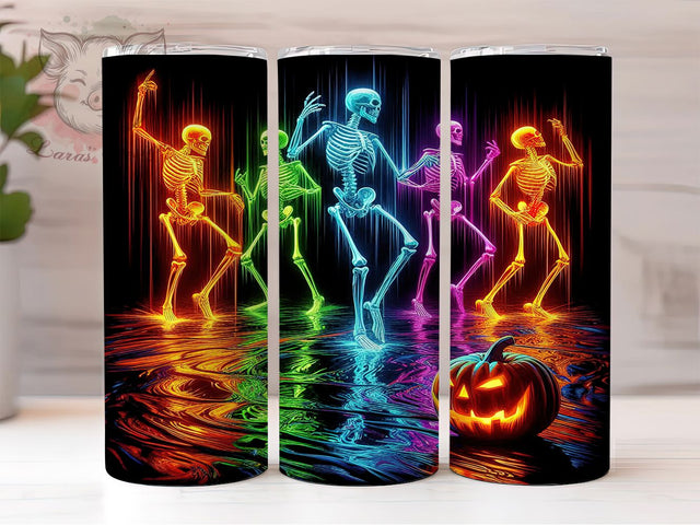 Glow-in-the-Dark Neon Skeleton Tumbler, Glow In Dark PNG, 20oz Sublimation Wrap, Halloween Skeleton Cup, Colorful Skull Design, Spooky Fun Tumbler, Day Of The Dead Wrap Sublimation Lara' s Designs 