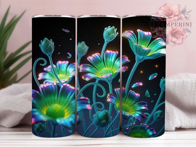 Glowing Blue Green Flowers 20oz Tumbler, Blue Green Flowers, Glowing Style, Floral Theme, Sublimation Wrap, 20oz Tumbler, Vibrant Aesthetic, Botanical Design Sublimation Li Zamperini 