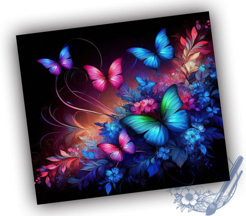 Glowing Butterflies 20oz Skinny Tumbler, Neon Butterfly Tumbler Png, Straight & Tapered Tumbler Wrap, Instant Digital Download Sublimation ToriDesigns 