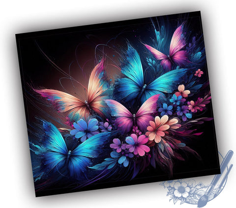 Glowing Butterflies 20oz Skinny Tumbler, Neon Butterfly Tumbler Png, Straight & Tapered Tumbler Wrap, Instant Digital Download Sublimation ToriDesigns 