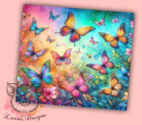 Glowing Butterflies 20oz Tumbler Png, Straight & Tapered Tumbler Png, Butterfly Tumbler Png, Digital Download PNG Sublimation Lara' s Designs 
