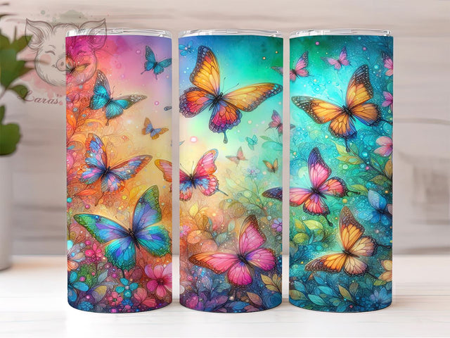 Glowing Butterflies 20oz Tumbler Png, Straight & Tapered Tumbler Png, Butterfly Tumbler Png, Digital Download PNG Sublimation Lara' s Designs 