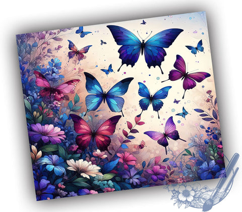 Glowing Butterfly 20oz Skinny Tumbler, Butterfly Flowers Tumbler Png, Straight & Tapered Tumbler Wrap, Instant Digital Download Sublimation ToriDesigns 