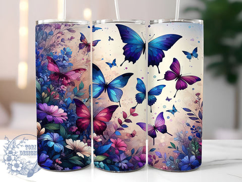 Glowing Butterfly 20oz Skinny Tumbler, Butterfly Flowers Tumbler Png, Straight & Tapered Tumbler Wrap, Instant Digital Download Sublimation ToriDesigns 