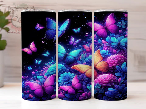 Glowing Butterfly 20oz Tumbler Png, Straight & Tapered Tumbler Png, Butterfly Tumbler Png, Digital Download PNG Sublimation Lara' s Designs 
