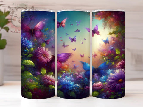 Glowing Butterfly 20oz Tumbler Png, Straight & Tapered Tumbler Png, Butterfly Tumbler Png, Digital Download PNG Sublimation Lara' s Designs 