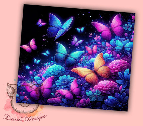 Glowing Butterfly 20oz Tumbler Png, Straight & Tapered Tumbler Png, Butterfly Tumbler Png, Digital Download PNG Sublimation Lara' s Designs 