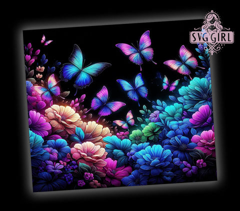 Glowing Butterfly 20oz Tumbler Wrap Sublimation Design, Straight Tapered Tumbler Wrap, Floral Butterfly Tumbler Png, Instant Digital Download Sublimation SvggirlplusArt 