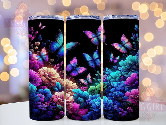 Glowing Butterfly 20oz Tumbler Wrap Sublimation Design, Straight Tapered Tumbler Wrap, Floral Butterfly Tumbler Png, Instant Digital Download Sublimation SvggirlplusArt 